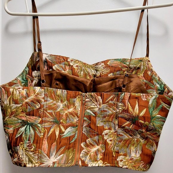 CIDER Women's Floral Spaghetti Straps Corset/Bustier- Brown/Bronze/Green Medium - Picture 7 of 10